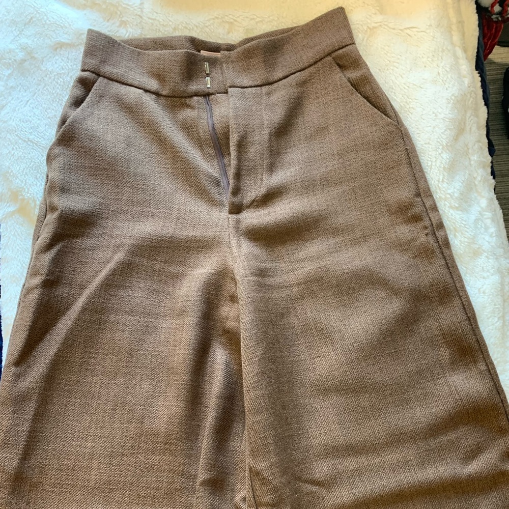 Twill Wide Leg High Waisted Trousers
